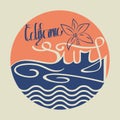 California surf wear typography emblem. Surfing t-shirt graphic design