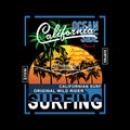 California surfing tropical vintage vector illustration