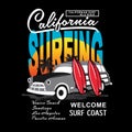 California surfing tropical vintage vector illustration
