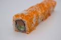 California Sushi Roll with Masago on a White Background Royalty Free Stock Photo