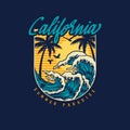 California t-shirt design with waves, palm trees and sun Royalty Free Stock Photo