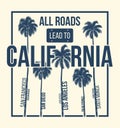 California t-shirt graphic design with palms. T-shirt print, typography, label, badge, emblem.