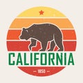 California t-shirt with grizzly bear. T-shirt graphics, design, print, typography, label, badge.