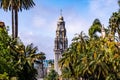 The California tower surrounded by palm trees, San Diego, California