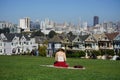 California trip San Francisco from the hill girl reading book during mid time summer Royalty Free Stock Photo