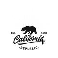 California Republic vintage hand drawn emblem bear with sunburst.