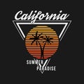 California typography for t-shirt. Summer design. T-shirt graphic with tropic palms