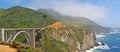 Big Sur, Bixby Creek Bridge, viewpoint, green, landscape, nature, California, Usa, cliff, beach, coastline, mist, fog, road Royalty Free Stock Photo