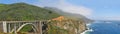 Big Sur, Bixby Creek Bridge, viewpoint, green, landscape, nature, California, Usa, cliff, beach, coastline, mist, fog, road Royalty Free Stock Photo