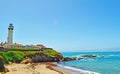 Pigeon Point Light Station, lighthouse, west coast, flowers, Pacific Ocean, beach, California, United States of America, Usa Royalty Free Stock Photo