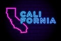 California US state glowing neon lamp sign Realistic vector illustration Blue brick wall glow