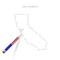 California US state vector map pencil sketch. California outline map with pencil in american flag colors Royalty Free Stock Photo