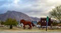 CALIFORNIA, USA - NOVEMBER 27, 2019: horse-drawn carriage with horses made of iron in the interior in California Royalty Free Stock Photo