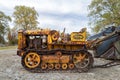 California, USA - November 6, 2022: The side of a rusty antique Cletrac Model 20 tractor