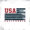 California, USA typography , t-shirt graphics. Stamp with lettering in american flag form