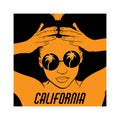 California. Vector hand drawn illustration of pretty girl in sunglasses with palms . Royalty Free Stock Photo