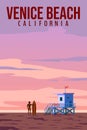 California Venice Beach retro travel poster vector