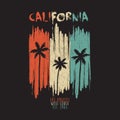 California vintage t-shirt typography with palm trees and grunge. Los Angeles original apparel design for summer clothes print. Royalty Free Stock Photo