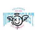 California West coast vintage college typography for city of angels. Collage with urban graffiti Angel emoji. Vector