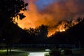 Fire Burns Hillside Behind Neighborhood Park at Night in California Brushfire