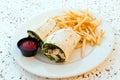 California wrap with french fries,ketchup Royalty Free Stock Photo