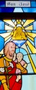 Californian mission stained glass window in Our Lady of the Pillar Royalty Free Stock Photo