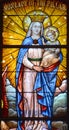 Californian mission stained glass window in Our Lady of the Pillar Royalty Free Stock Photo