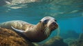 Californian sea lion (Zalophus californianus) swimming and playing in the reefs. generative ai