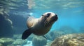 Californian sea lion (Zalophus californianus) swimming and playing in the reefs. generative ai