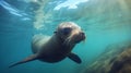 Californian sea lion (Zalophus californianus) swimming and playing in the reefs. generative ai