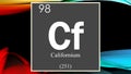 Californium chemical element symbol on dark colored abstract background