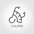 Caliper icon drawing in outline design. Measure device logo. Graphic thin line stroke pictograph. Contour web sign