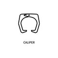 Caliper icon. External internal measurement. Thickness, depth. Drawing a circle. For various types of business and