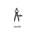 Caliper icon. External internal measurement. Thickness, depth. Drawing a circle. For various types of business and