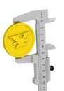 The caliper measures the Chinese coin