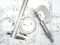 Caliper and Micrometer on technical drawings