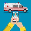 Call ambulance car via mobile phone,