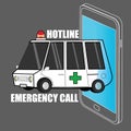 Call ambulance car via mobile phone, concept emergency call.