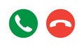 Call answer and reject buttons on white isolated background