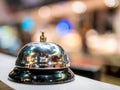Call bell service vintage bokeh background in restaurant and supermarket space colorful people blur.