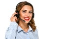 Call-center agent speaking with clients using headset Royalty Free Stock Photo