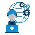 call center boy laptop world connection Royalty Free Stock Photo