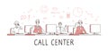 Call center concept. Customer support service help desk services. People work remotely with calls. Administrators Royalty Free Stock Photo