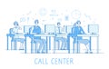 Call center concept. Customer support service helpdesk services call center computers operator supporting client vector Royalty Free Stock Photo