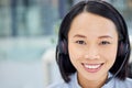 Call center, customer service and woman portrait with a smile for consulting online for CRM or contact us. Face of happy Royalty Free Stock Photo