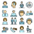 Call center employees icons set vector flat Royalty Free Stock Photo