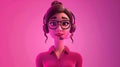 Call center female agent talking. 3d character in glasses. Front view. Woman in pink shirt with a headset