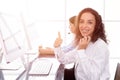 call center female team tele sale agent happy smiling thumbs up. Good service CRM or help desk Royalty Free Stock Photo