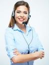 Call center female worker operator. Woman Assistant isolated po