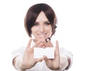 Call Center Girl Holding Card Royalty Free Stock Photo